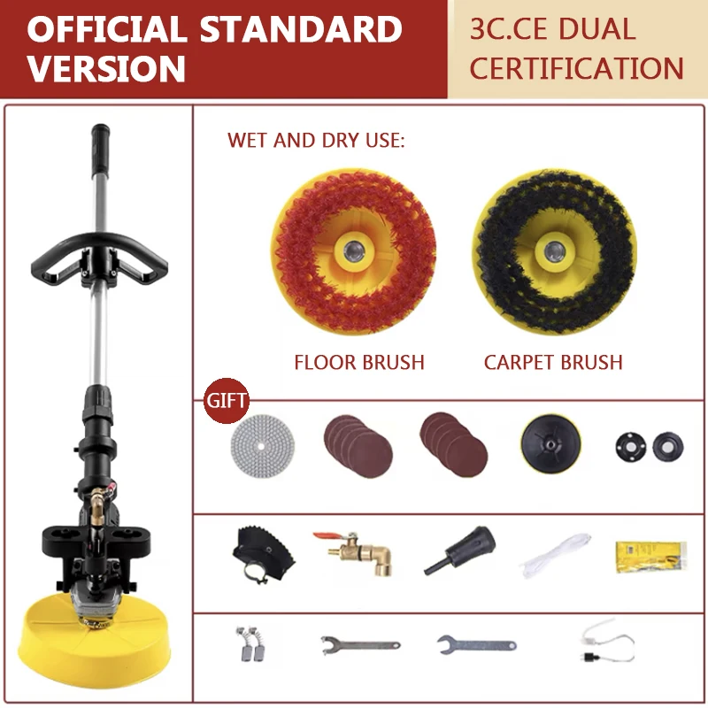 860W Multifunctional Electric Concrete Floor Scrubber Floor Cleaning Tool Handheld Marble Tile Cleaning Equipment