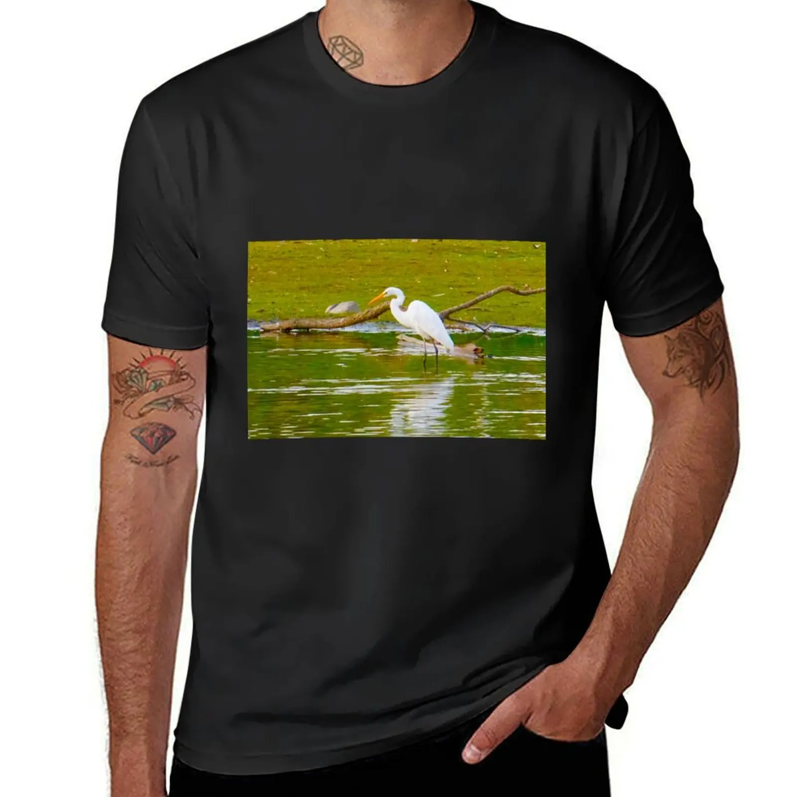 

White Egret T-Shirt designer shirts customs anime shirt boys whites shirts men graphic