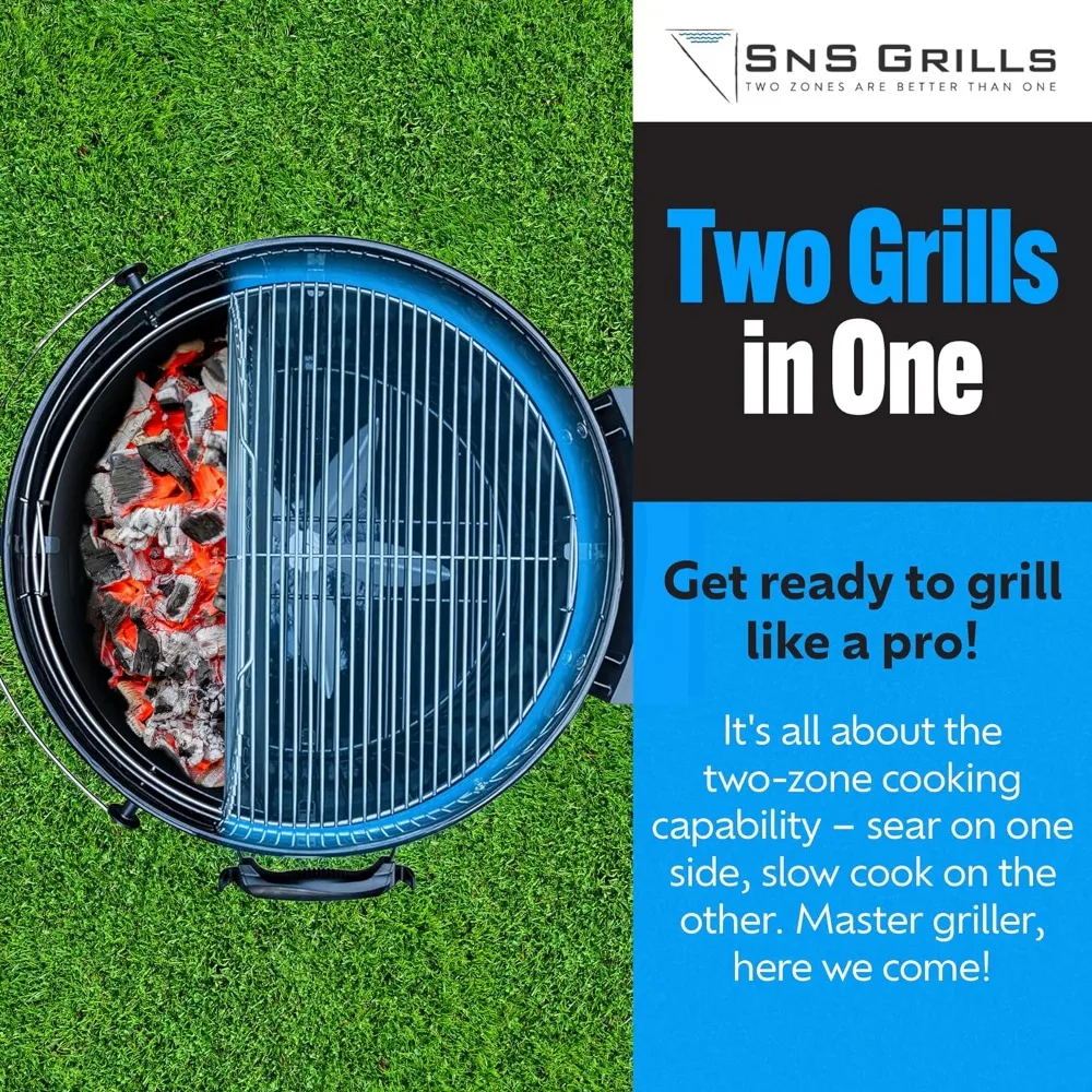 Kettle Grill with Deluxe Insert and Easy Spin Grate for Two-Zone Charcoal Grill Cooking, Low ‘N Slow Smoking and BBQing