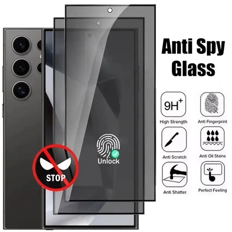 

Privacy Screen Protector For Samsung Galaxy S25 Ultra S25/S25ultra Anti-Spy Tempered Fingerprint Unlock Protective Glass