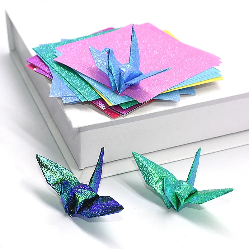 50pcs Multi Size Square Origami Paper Single-sided Glitter Folding Solid Color Papers For Kids Handmade Carfts DIY Scrapbooking