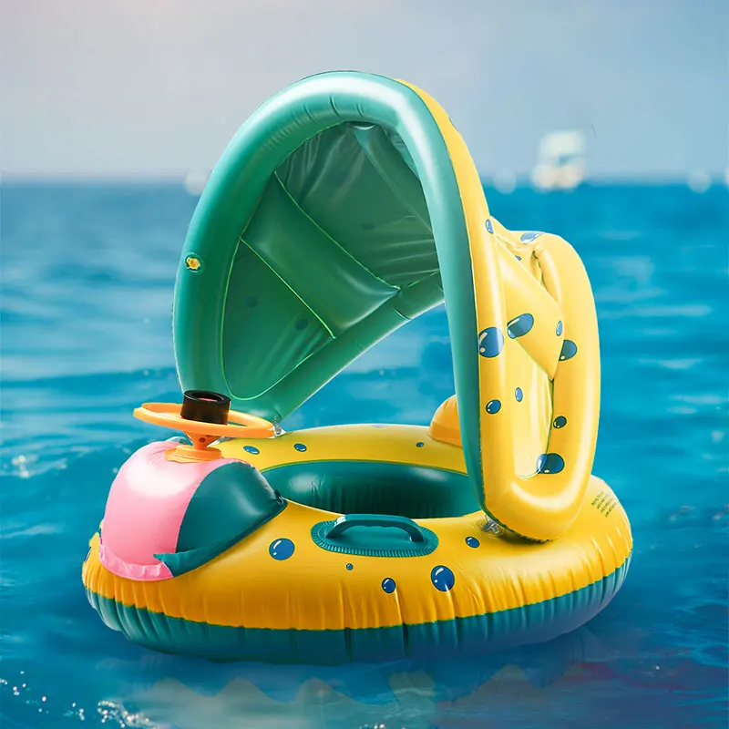 PVC Children\'s Awning Seat Ring Swimming Ring Steering Wheel Car Boat Seat Ring Inflatable  Handle Thickened Water Boat