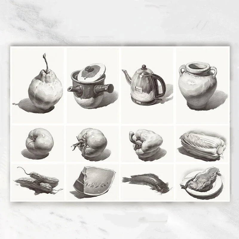Sketch Still Life Single Copy Cards Plaster Combination Form Structure Geometry Basic Intro Book Art Teaching Painting Textbook