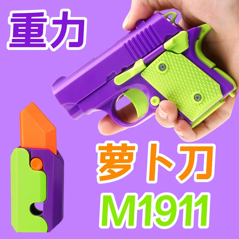 3D Printed Model Gravity Straight Jump Mini Toy Gun Non-firing Bullet Cub Radish Toy Knife Kids Stress Relief Toy Christmas Gift