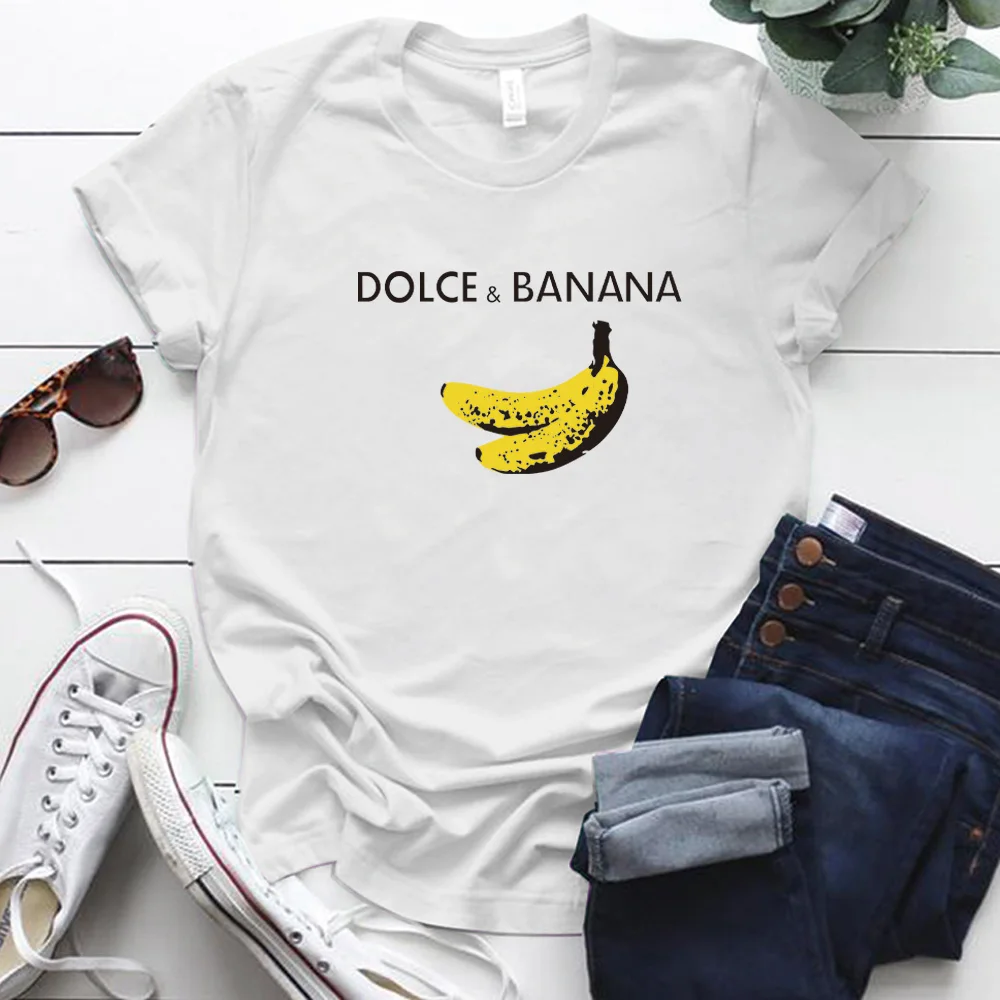 Seeyoushy Dolce Banana Summer Casual Fashion Women's T-shirt Fun Printed T-shirt Harajuku Women's Crewneck T-shirt Camisetas