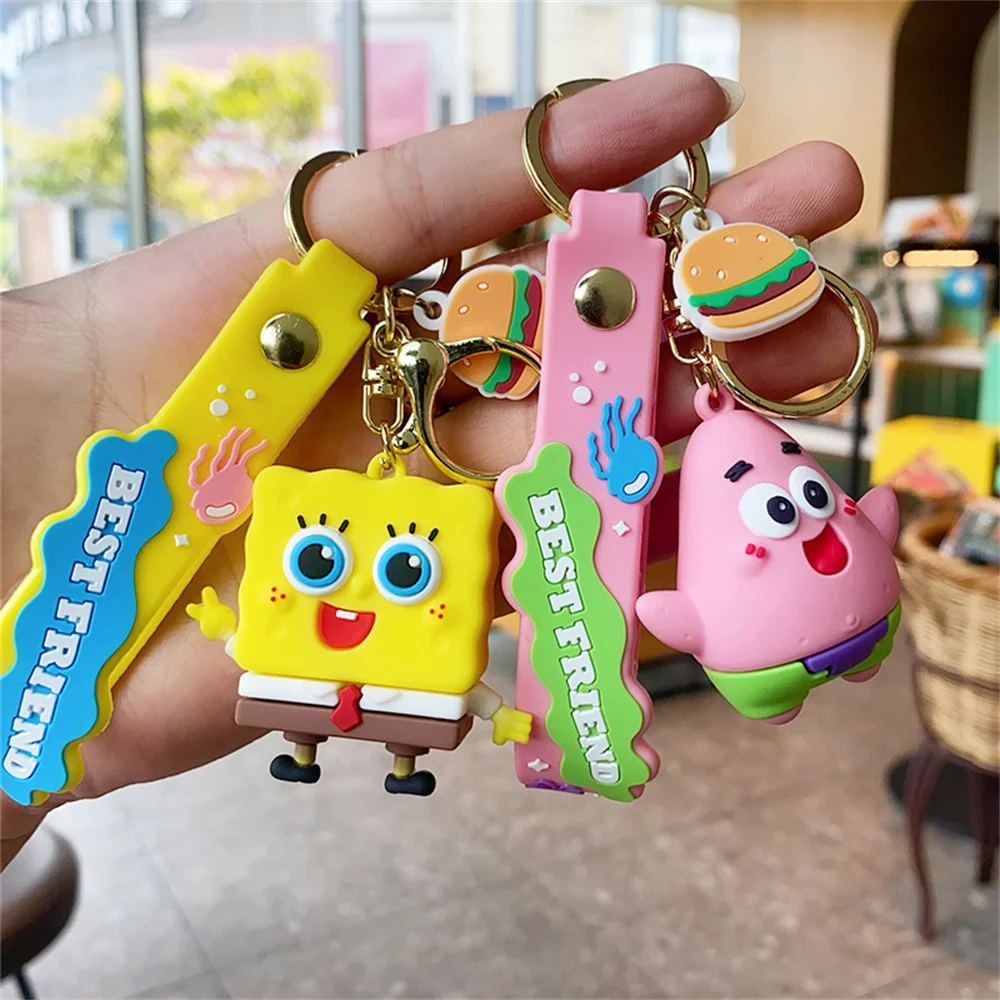 Cartoon Cute SpongeBob Pie Star Keychain Exquisite Doll Women\'s Bag Pendant Hanging Decoration Couple\'s Small Gift ﻿