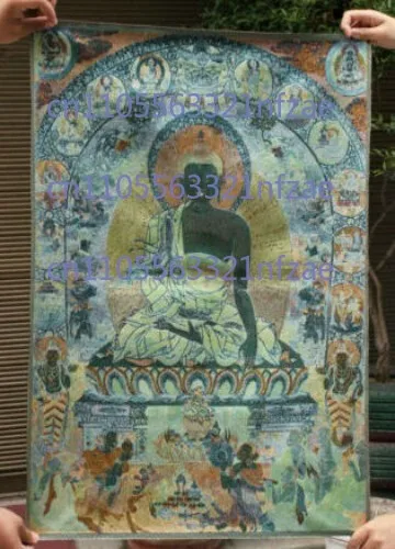 36-calowy tybetański buddyjski jedwabny obraz na płótnie, czerwony Thangka z Buddą Siakjamunami, haftowany mural