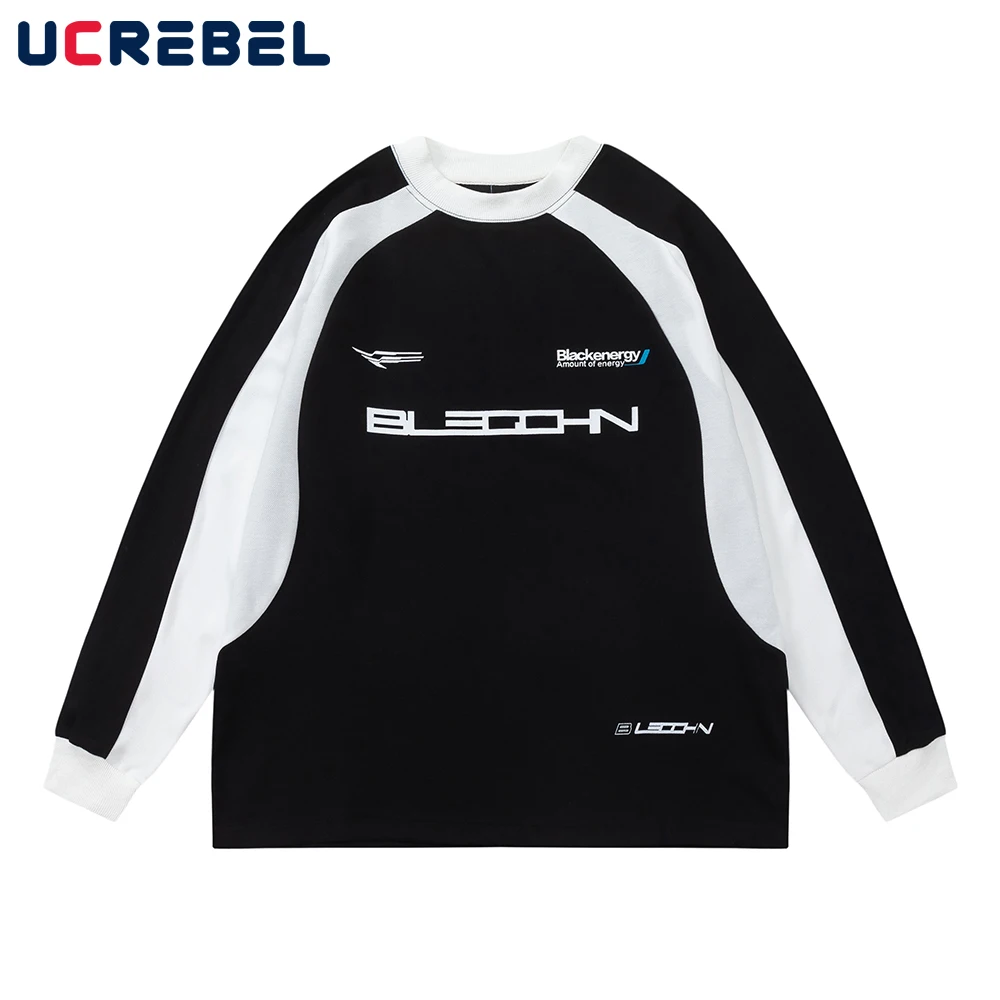 

Contrast Paneled Casual Long Sleeve T-shirt Mens Streetwear Letter Print Loose Crew Neck Raglan Sleeve Top