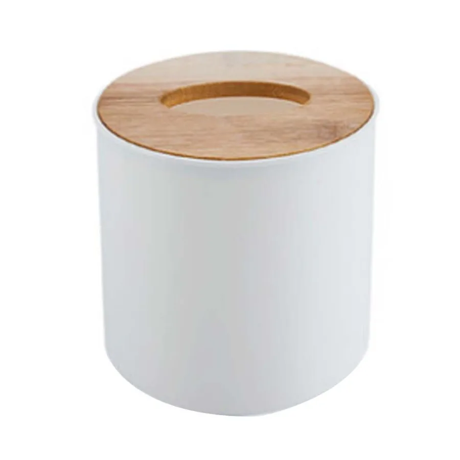

Japanese Style Tissue Box Holder Round Bamboo Tissue Cover Box for Roll Paper