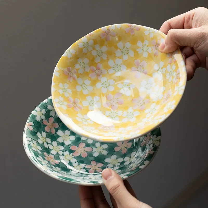 Japanese-Style Mino-yaki Romantic Cherry Blossom Ceramic Plate, Dinner Plate, Snack Plate, Underglaze 6-inch Dish