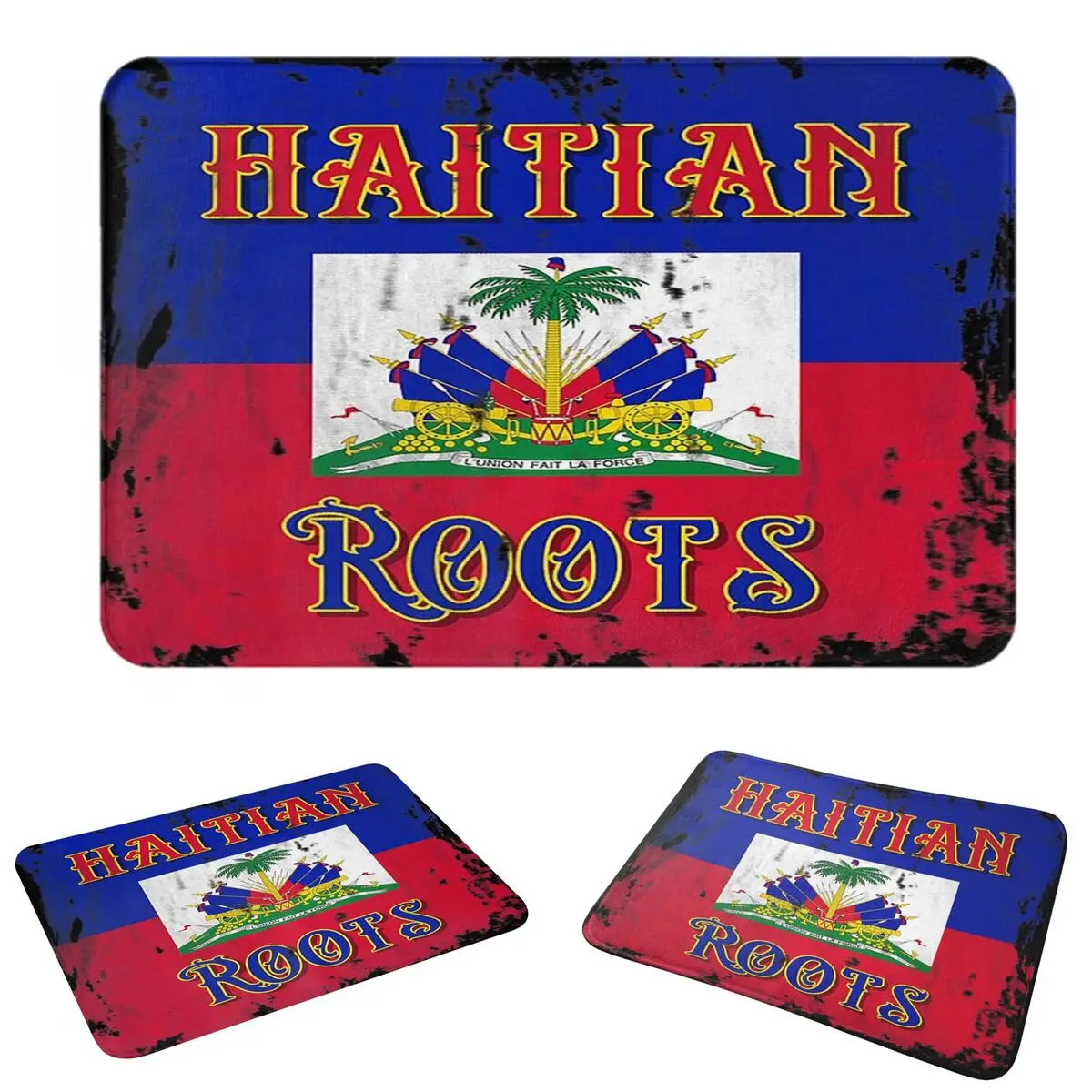 Haitian Roots Haiti Flag Emblem Coat Of Arm Independence Doormat Carpet Rug Kitchen Entrance Home Floor Mat for Bedroom Footpad