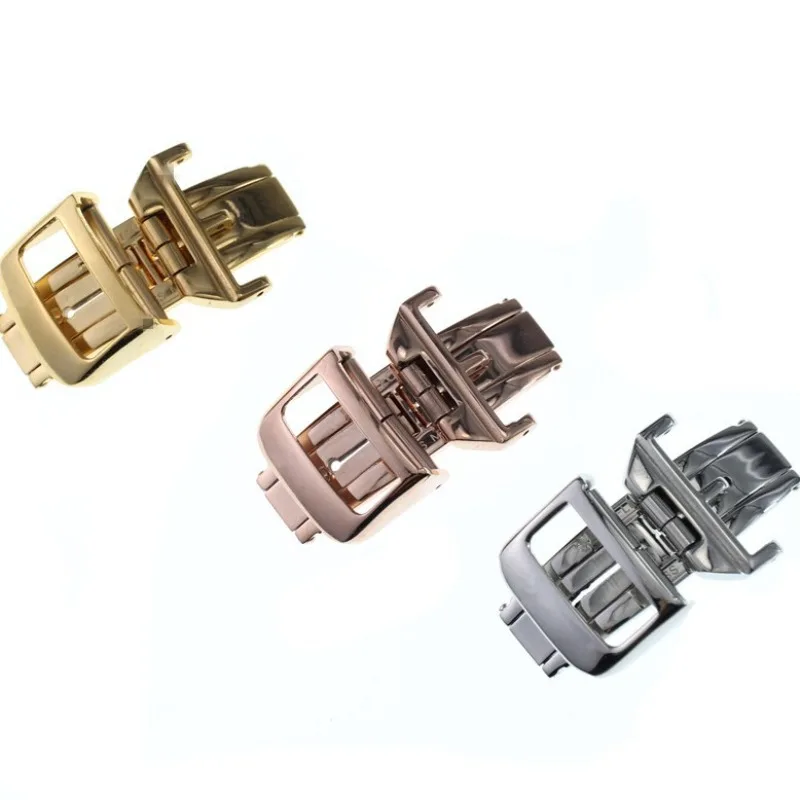 Stainless Steel Double Pull Folding Watch Clasp Replacement Accessory Fits Genuine Leather Wrist Band 12‑18mm Sizes Practical