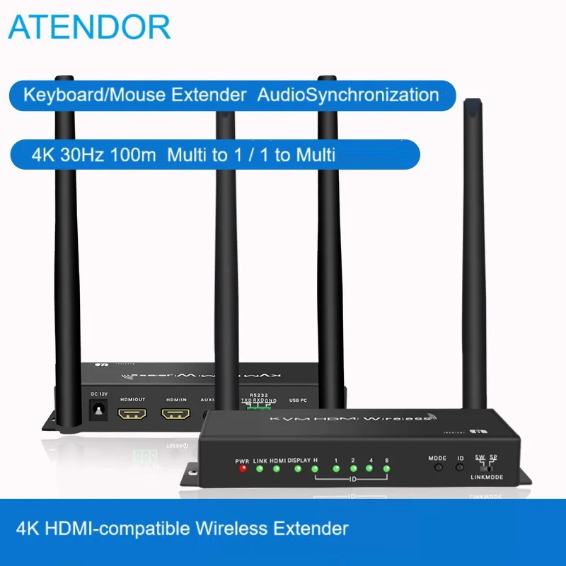 

4K HDMI-compatible Extender Dual Antenna 100m 330ft Sender Transmitter Receiver Video KVM USB RS232 IR Control Wireless