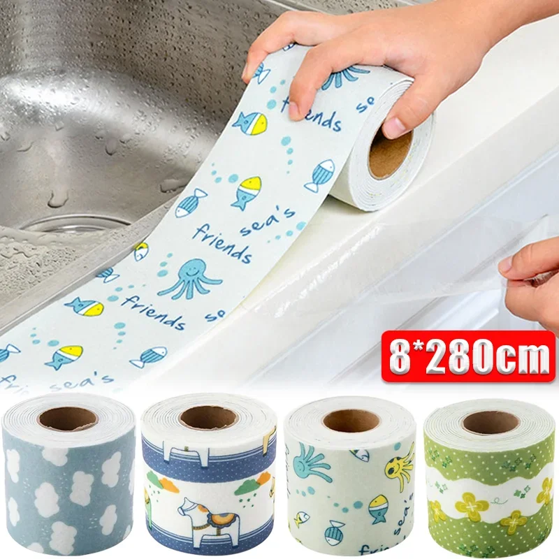 8*280cm Self-adhesive Sink Tape Waterproof Paste Kitchen Washbasin Moisture-absorbing Bathroom Window Non-woven Fabric Tape