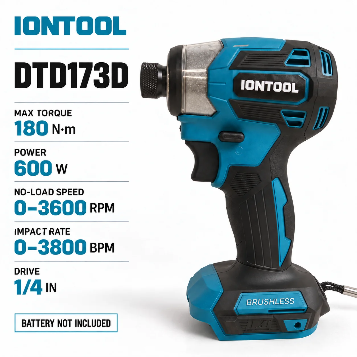 IONTOOL DTD173D Cordless Impact Driver for Screw Driving Wall Drilling and Furniture Assembly 180N 600W Brushless Tool Only