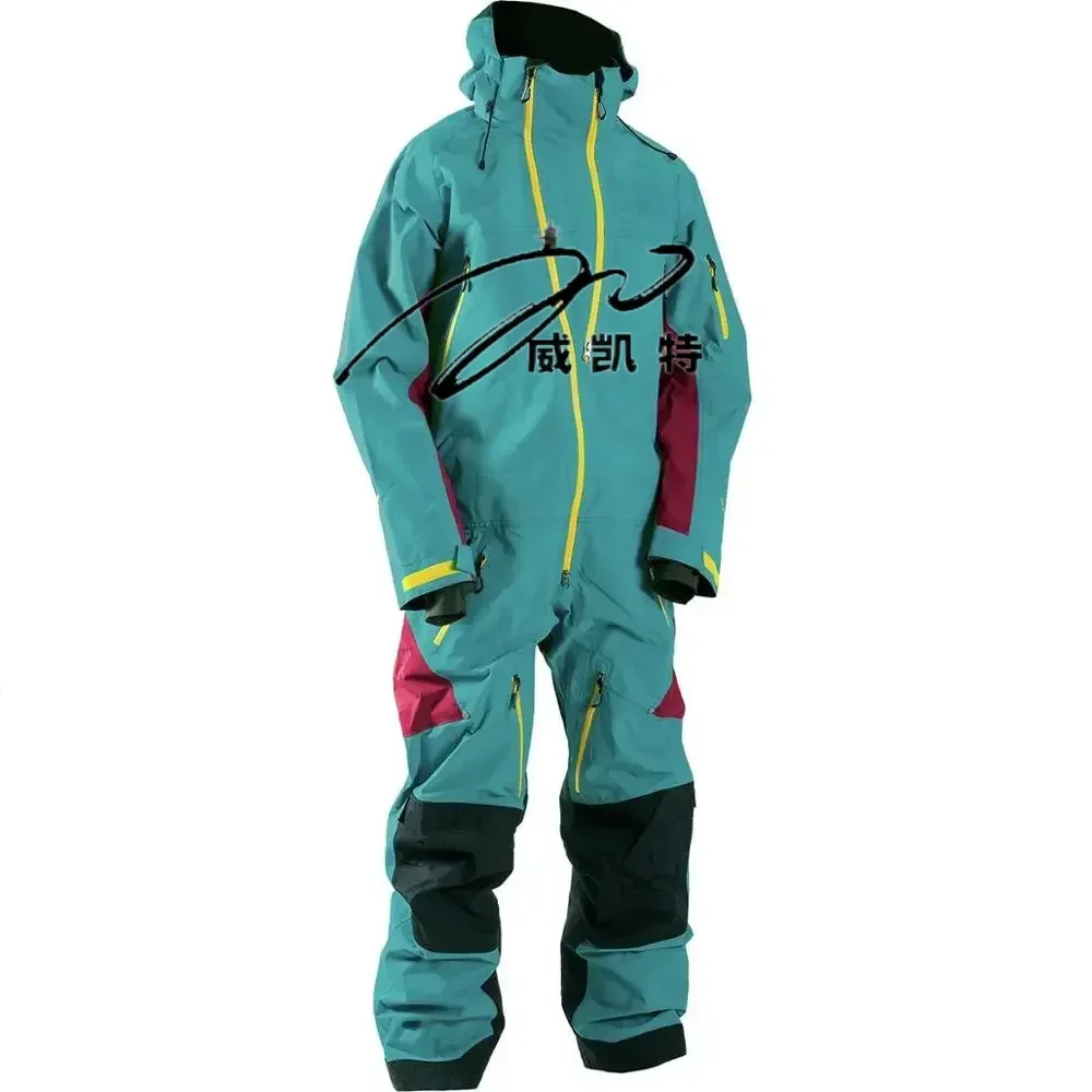 Winter waterproof men's one-piece ski suit with 100% polyester fabric that can be customized