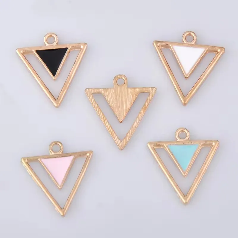 10pcs 17x19mm 2019 Fashion Enamel Triangle Charms Trinket, Metal Geometric Pendants Alloy Dangle For Earrings Jewelry Making Diy