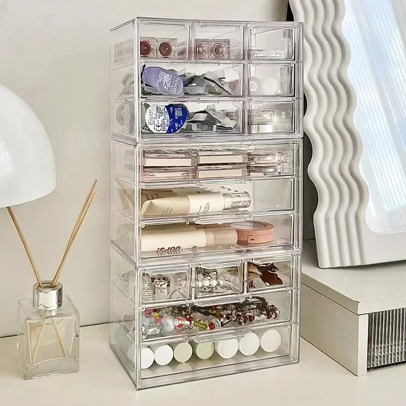 

Transparent Acrylic Cosmetic Jewelry Organizer Drawer Style Storage Box Desktop Dustproof Student Makeup Rack Accessories Displa