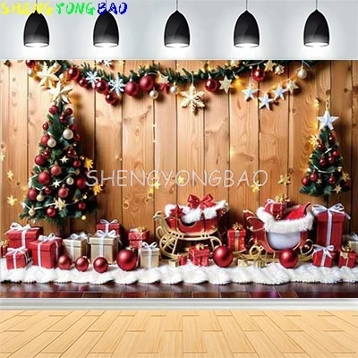 

Christmas Day New Year Party Photography Backdrops Prop Window Living Room Interior Xmas Tree Snow Theme Photo Background FN-21