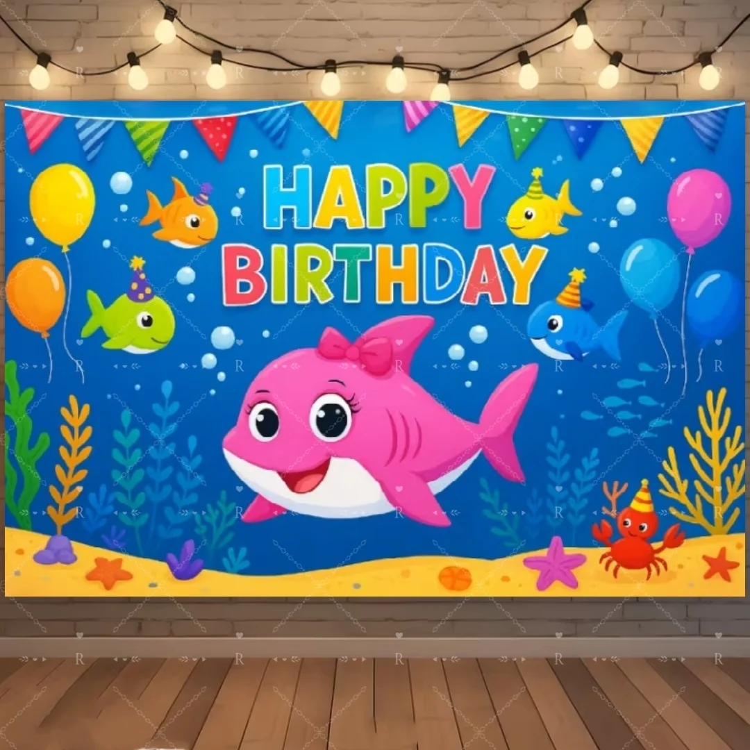 Cartoon Meerestiere Themen-Geburtstagsparty-Dekorationen Unterwasserwelt Delfin Walhai Hintergrund Kinder-Fotografie-Banner – Detail 3