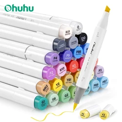 Ohuhu Honolulu 24 Colors Marker Pen Set Alcohol Art Markers Refillable Dual Tips Sketching Drawing Manga School Art Supplies