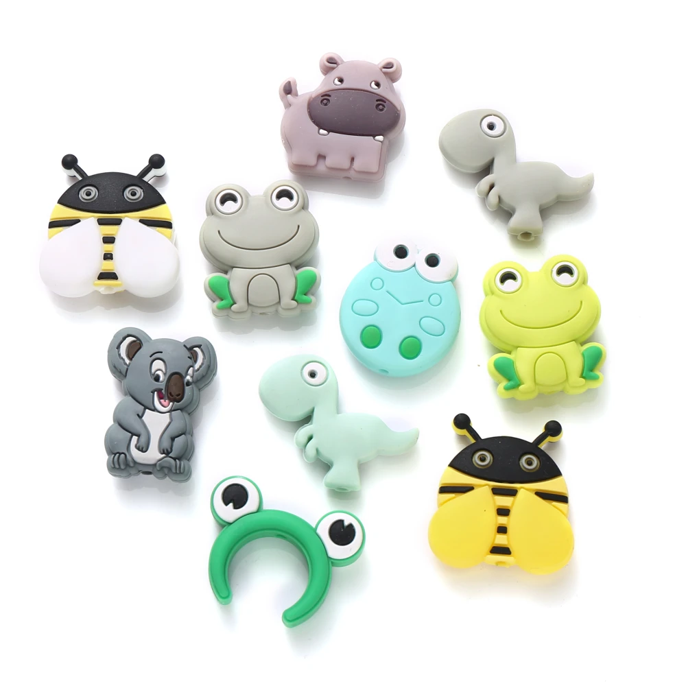 10Pc Baby Silicone Bead Cartoon Animal Bee Frogs Teether BeadsFor Nursing Molar Toy Making DIY Pacifier Chain Keychain Accessory