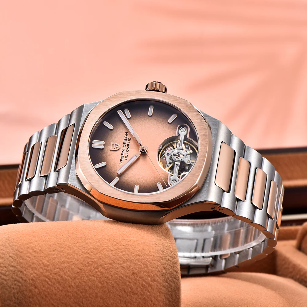 Nowe męskie zegarki PAGANI DESIGN Tourbillon Luksusowy świecący automatyczny zegarek dla mężczyzn Mechaniczny zegarek na rękę Szafirowy zegar Pudełko prezentowe