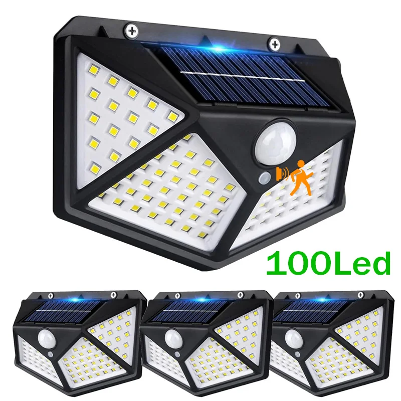 100LED New Solar Lights Outdoor Wall Lamp PIR Motion Sensor Solar Powered Sunlight Street Light for Garden Courtyard