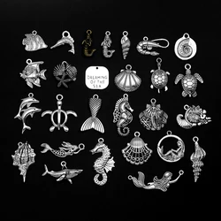 10pcs/lot Vintage Ocean Marine Charms Fish Mermaid Turtle Conch Sea Shell Hippocampus Pendant For Diy Jewelry Making Supplies