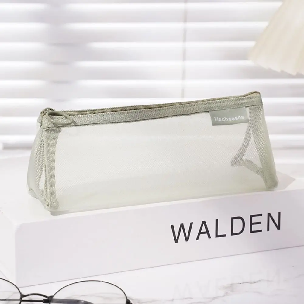 

Simple Nylon Mesh Pencil Case Retro Color Triangle Transparent Bills Bag Storage Bag Organizer Case Zipper Stationery Bag Travel