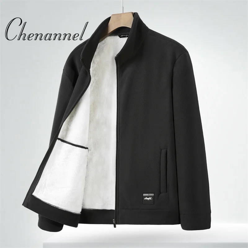 

Men's Thickened Polar Fleece Jacket Autumn Winter Stand Up Collar Cardigan Zipper Fleece Lined Jacket Men Outdoor Sports Coat
