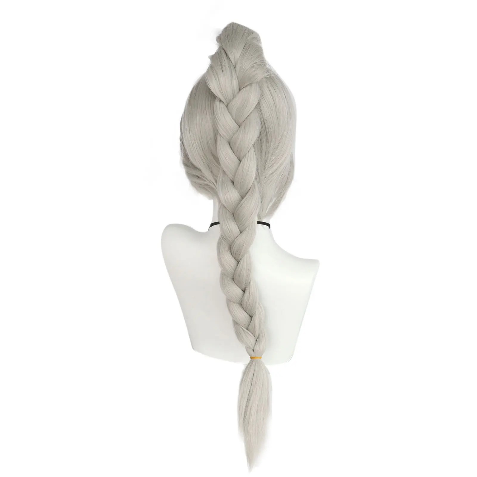 Silver Grey Braid Wig For Women Synthetic Full Head Wig With Top Bun Hairstyle Long Thick Braid Wig For Halloween Carnival Party