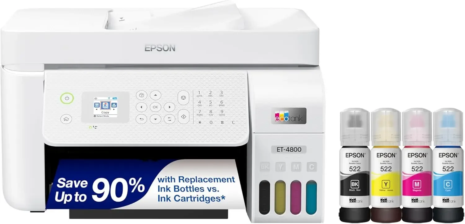 EcoTank ET-4800 draadloze alles-in-één cartridgevrije supertankprinter met scanner, kopieerapparaat, fax, ADF en Ethernet, wit