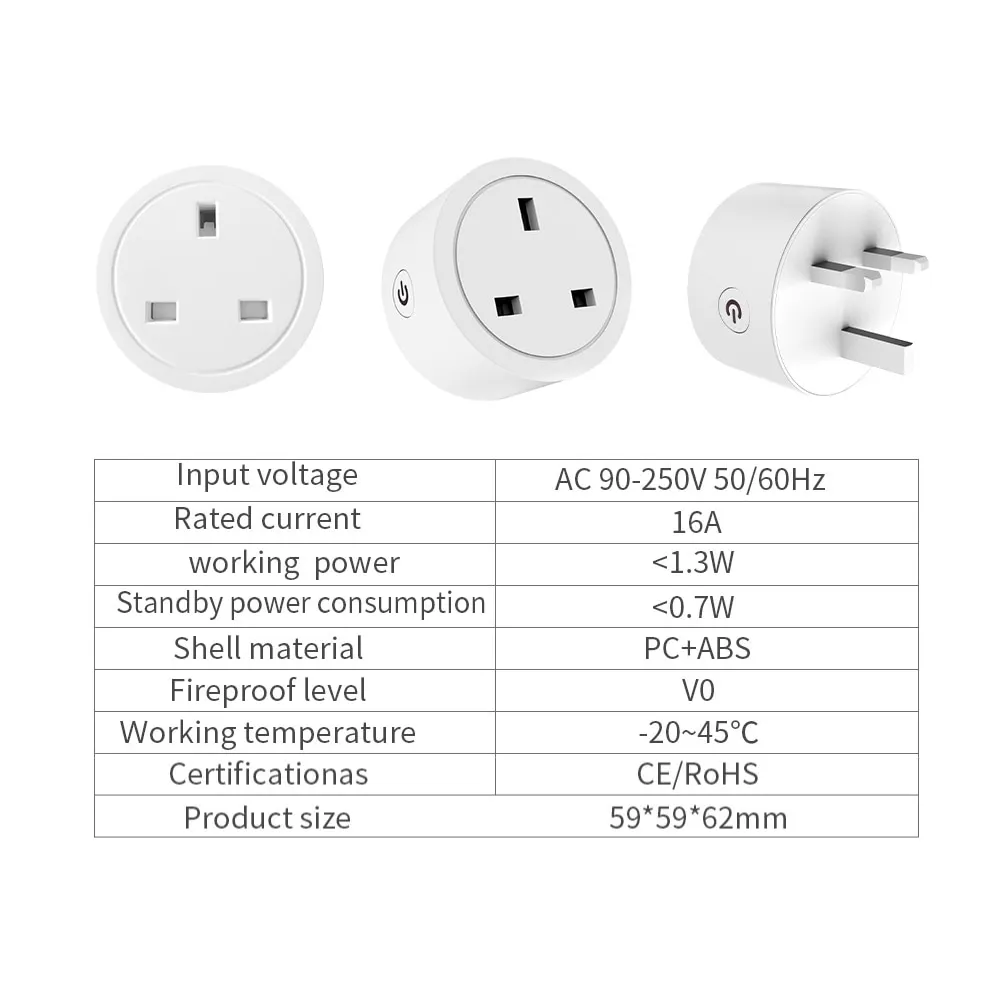 TASMOTA 16A ESP8285 WiFi Plug Works With Home Assitant Electric Consumption Monitoring UK Standard