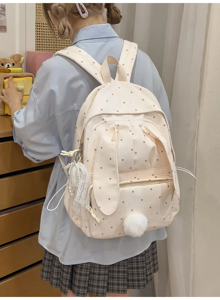 Large capacity school backpack for girls Cherry pink peach rabbitt wavepointcutebackpacksforteengirlsTravelandplaygirlsbackpack