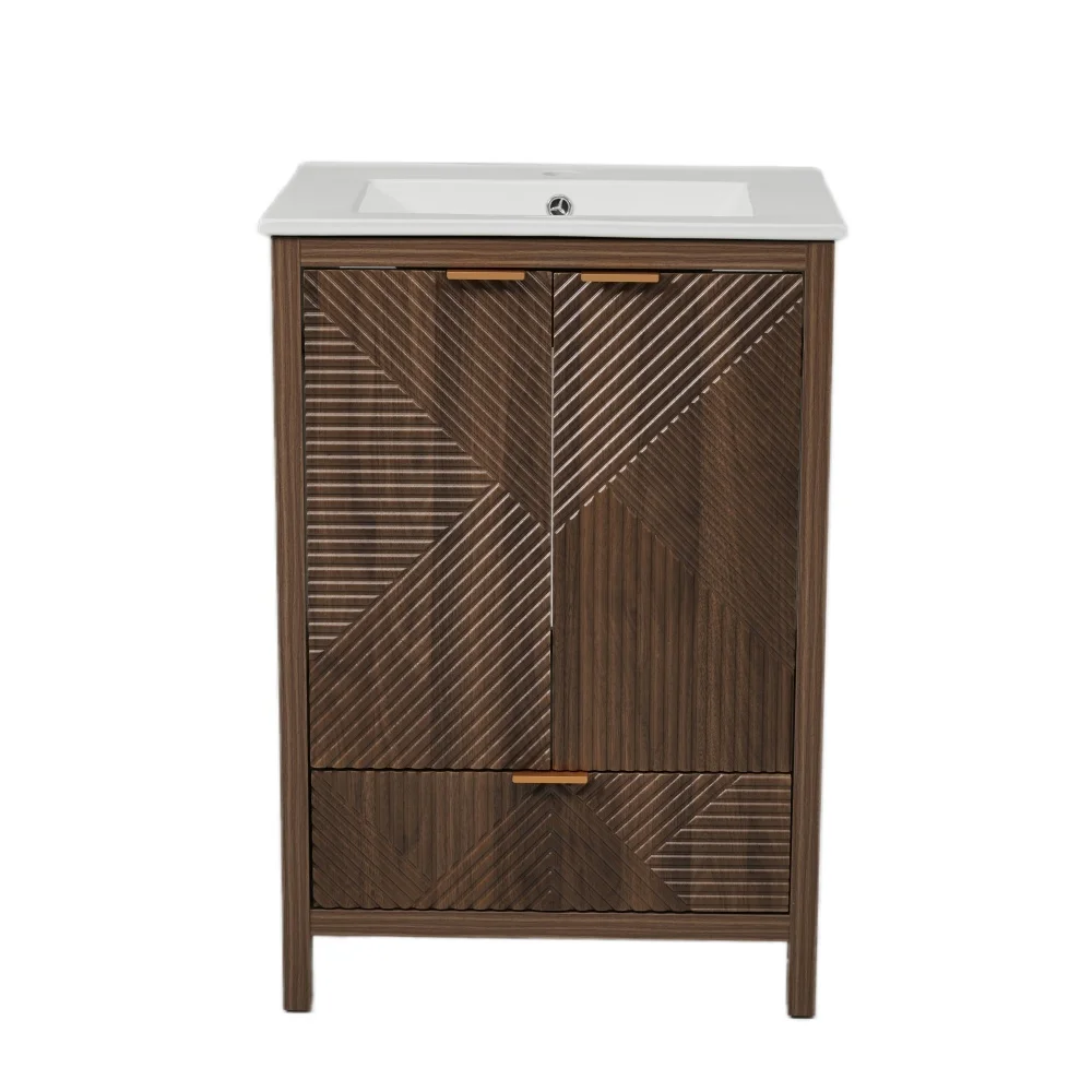 

24-дюймовый туалетный столик с комбинацией раковины, современный туалетный столик для ванной комнаты с одним отверстием для смесителя, большое пространство для хранения вещей