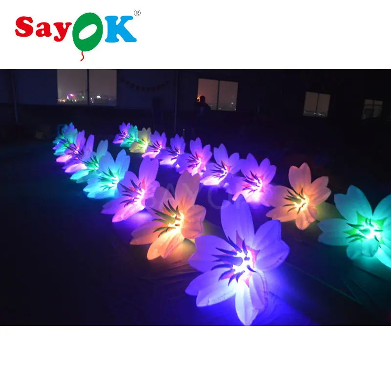 Free Shipping Inflatable Decoration Flower Chain 6m/20ft Llily Flower Chain With Multicolors Led Lighting