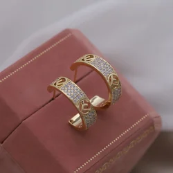 2024 Korean new design fashion jewelry 14K gold plated C-type zircon letter F earrings elegant women's daily work accessories