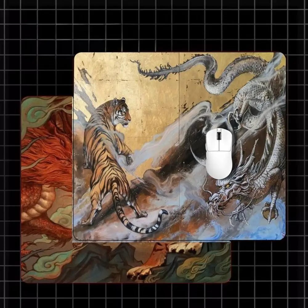 Gaming Mouse Pad Dragon Tiger Art Non Slip Rubber Base Playmat Desk Mat PC Laptop Office Table Decor 18x22 40x45 Desktop Supply