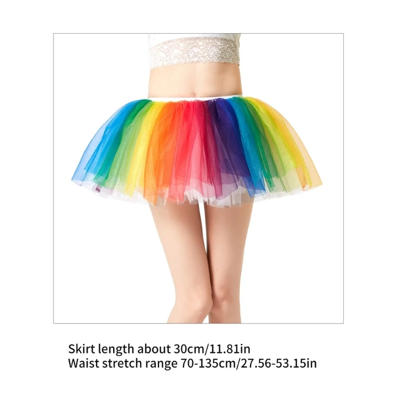 Women Princess Layered Tulle Skirt Mini Skirt Rainbow Mesh 1950s Vintage Short Petticoat Themed Party Costume