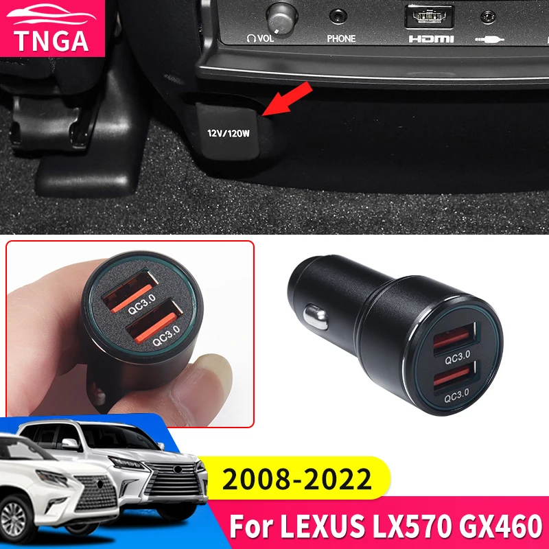 QC3.0 USB Car Charger 2 Ports For Lexus LX570 GX460 GX470 2003-2022 2021 2020 2019 LX 570 GX 460 Interior upgraded Accessories