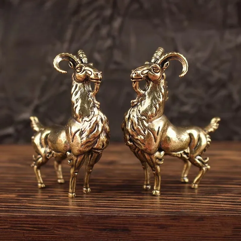 1 Pair Brass Goat Figurines Bellwether Desktop Ornaments Vintage Animal Proud Antelope Small Statue Home Decorations