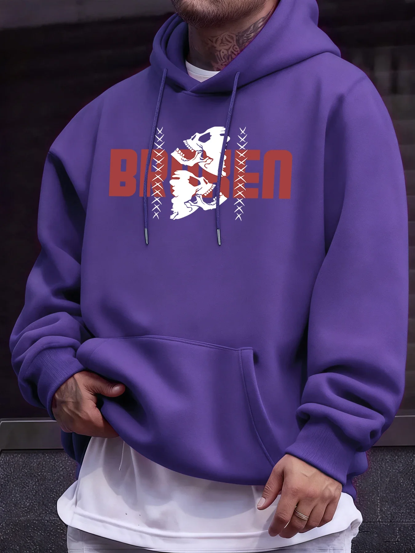 Sweat à capuche ample pour homme en polaire doux, avec motif lettres brisées et squelette, style Hip Hop, vêtement basique