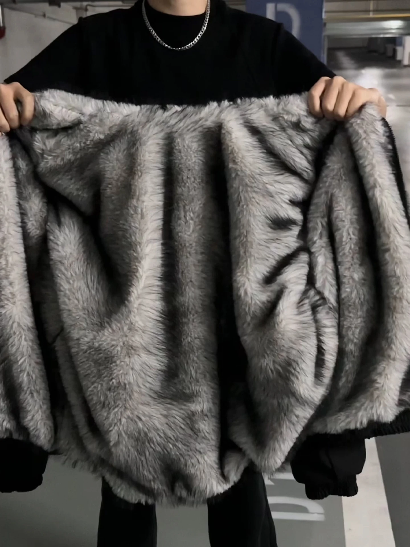 

Thiened Fce Lined American Wolf King ort Parka Coat Men's Winter Warm Outerwear Leather And Fur Inteated Casual Jaet