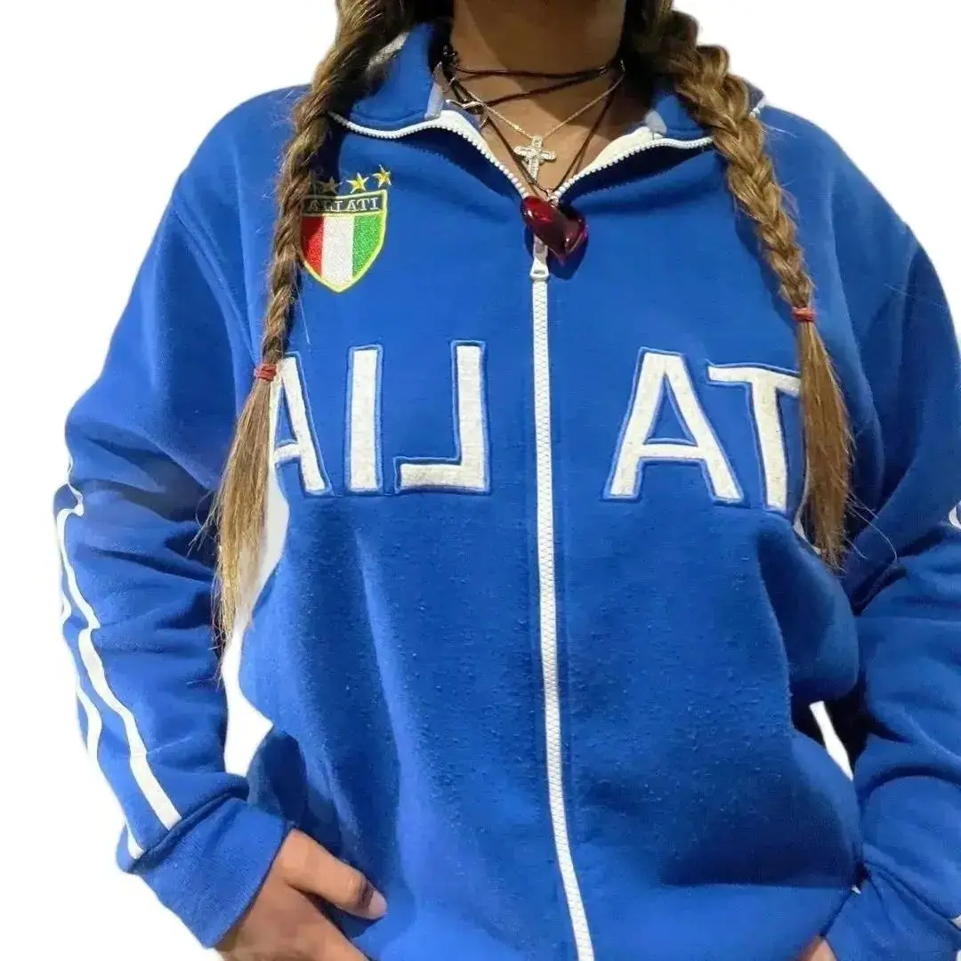 y2k streetwear Blue hoodie sweatshirt zipper warm Harajuku punk grunge y2k clothing women Hip hop sweatshirt Hoodie Sweatshirt