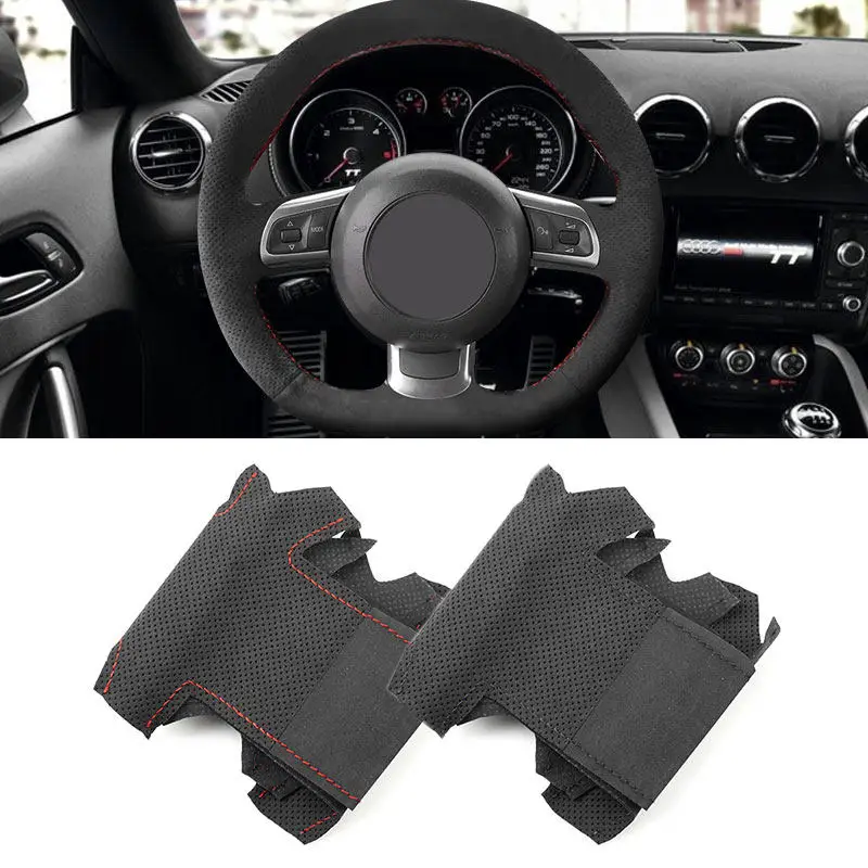 

For Audi A3 S3 (8P) 2008-2012 TT TTS (8J) TTRS 2006-2014 R8 42 2007-2015 Hand-stitch Car Steering Wheel Cover Suede Leather Trim