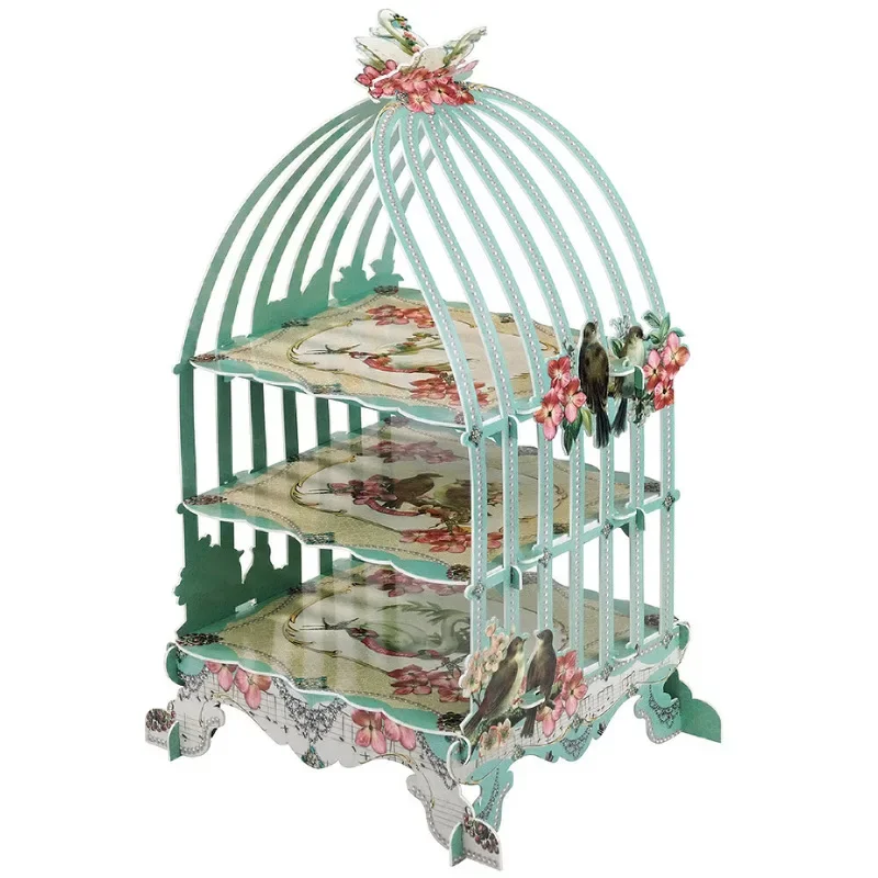 Paper Cake Stand Mint Green Flower Dessert Cardboard Stand Tea Time Candy Dish Summer Baby Shower Party Supplies 3 Tier