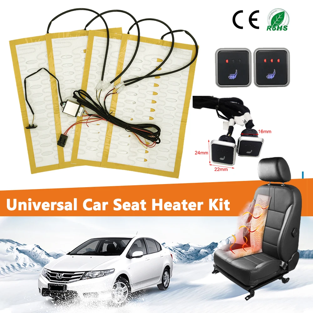 Car Seat Heater Universal 12V Alloy Wire Fast Heating Heat Pads 3 Levels Dual Square Control Switch With Harness Winter Warmer