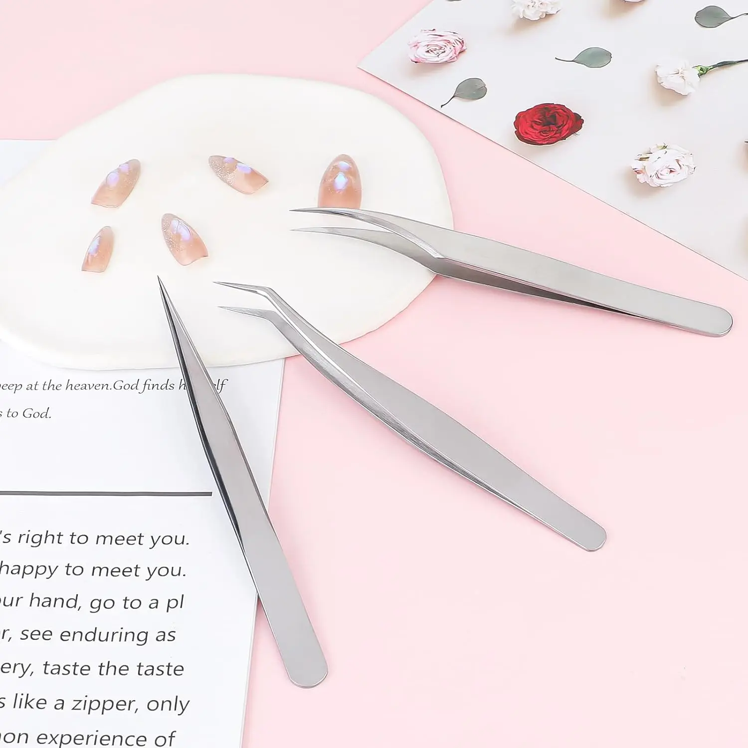 

Lash Tweezers for Eyelash Extensions High Precision Stainless Steel Straight Tip Tweezers Curved Tip Tweezers