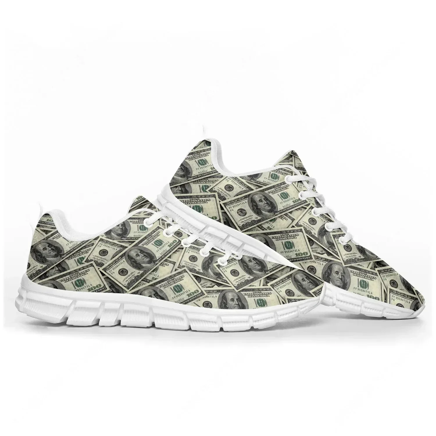 

Популярные спортивные кроссовки с принтом доллара для мужчин, женщин и подростков, повседневные, на заказ, высокого качества, парные, белые